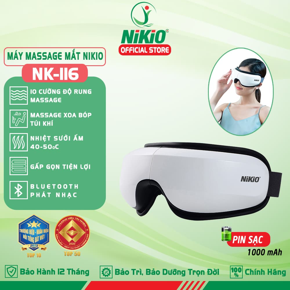 Máy Massage Mắt Nikio NK 116 Công Nghệ Mát Xa Hiện Đại Xoa Bóp Túi Khí Rung Và Nhiệt Sưởi Hỗ Trợ Giảm Mỏi Mắt Cải Thiện Thị Lực Tích Hợp Bluetooth Nghe Nhạc Thư Giãn Giảm Stress Cải Thiện Giấc Ngủ