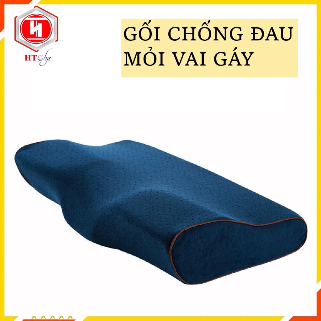 Gối cao su non Memory Foam Pillow công nghệ Nhật Bản Giúp Ngủ Nhanh Chống thoái hoá đốt sống cổ HT SYS Hàng Nhập Khẩu HT SYS Xanh Navy