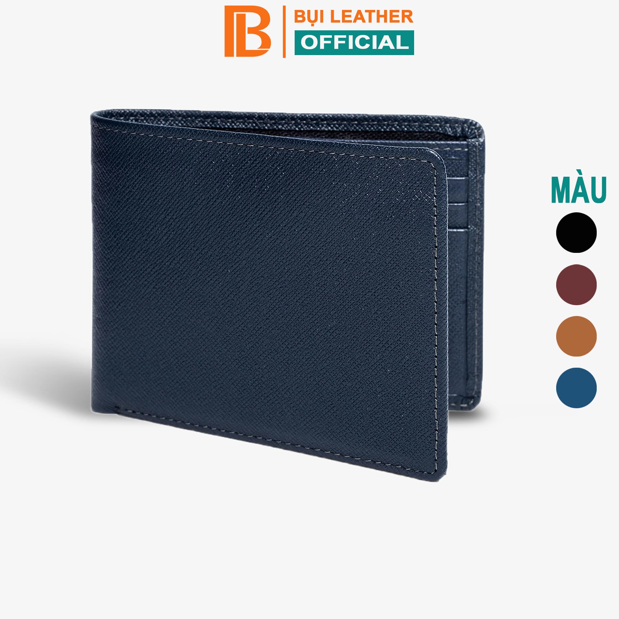 Ví nam bóp nam da bò Saffiano Bụi Leather V140 Ngang xanh navy