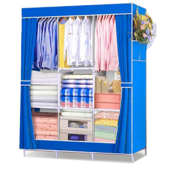 Tủ Vải Áo Quần Đa Năng Tiết Kiệm Diện Tích Khung Sắt Chắc Chắn Vải Chống Thấm MINIIN Màu xanh dương 3 buồng