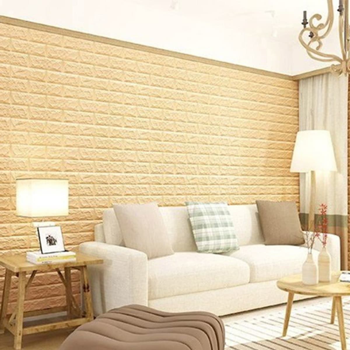 Miếng Xốp Dán Tường Giả Gạch 3D Trang Trí Nhà Cửa Phòng Học Nhà Hàng Chống Thấm Ẩm Mốc Lớp Dán Siêu Chắc MINIIN70 x 77cm Combo 10 tấm VÀNG KEM