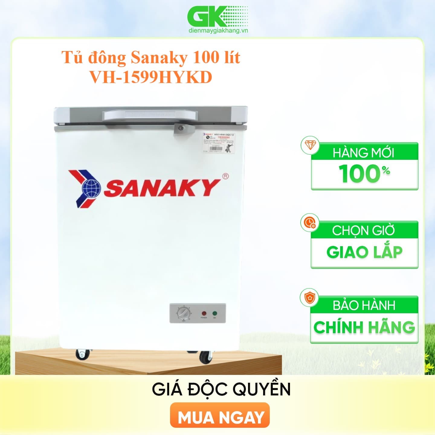 Tủ Đông Kính Cường Lực Sanaky VH 1599HYKD 100L Xanh Ngọc Chỉ Giao tại HCM