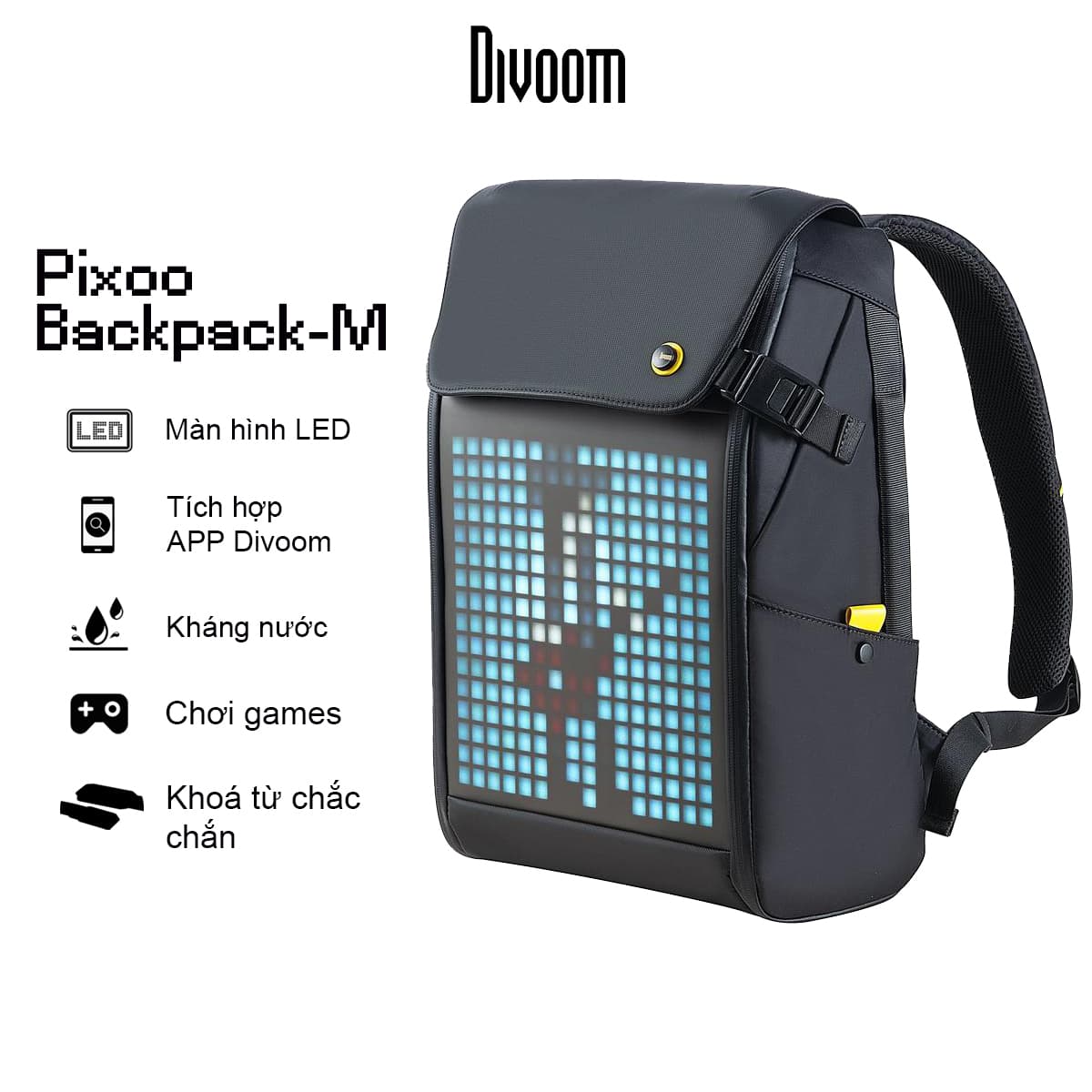 Balo Divoom Pixoo Backpack M có màn hình LED tùy chỉnh bằng APP ngăn chứa lớn vừa Laptop 14 Inch chống thấm nước cho hoạt động ngoài trời
