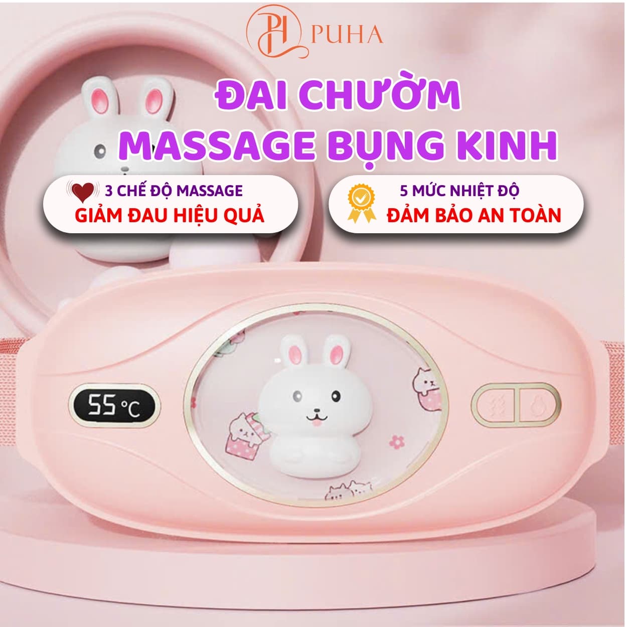 Máy chườm nóng hỗ trợ giảm đau bụng kinh PUHA có 5 mức nhiệt Pin 3600MAH sạc UBS món quà ý nghĩa tặng người yêu
