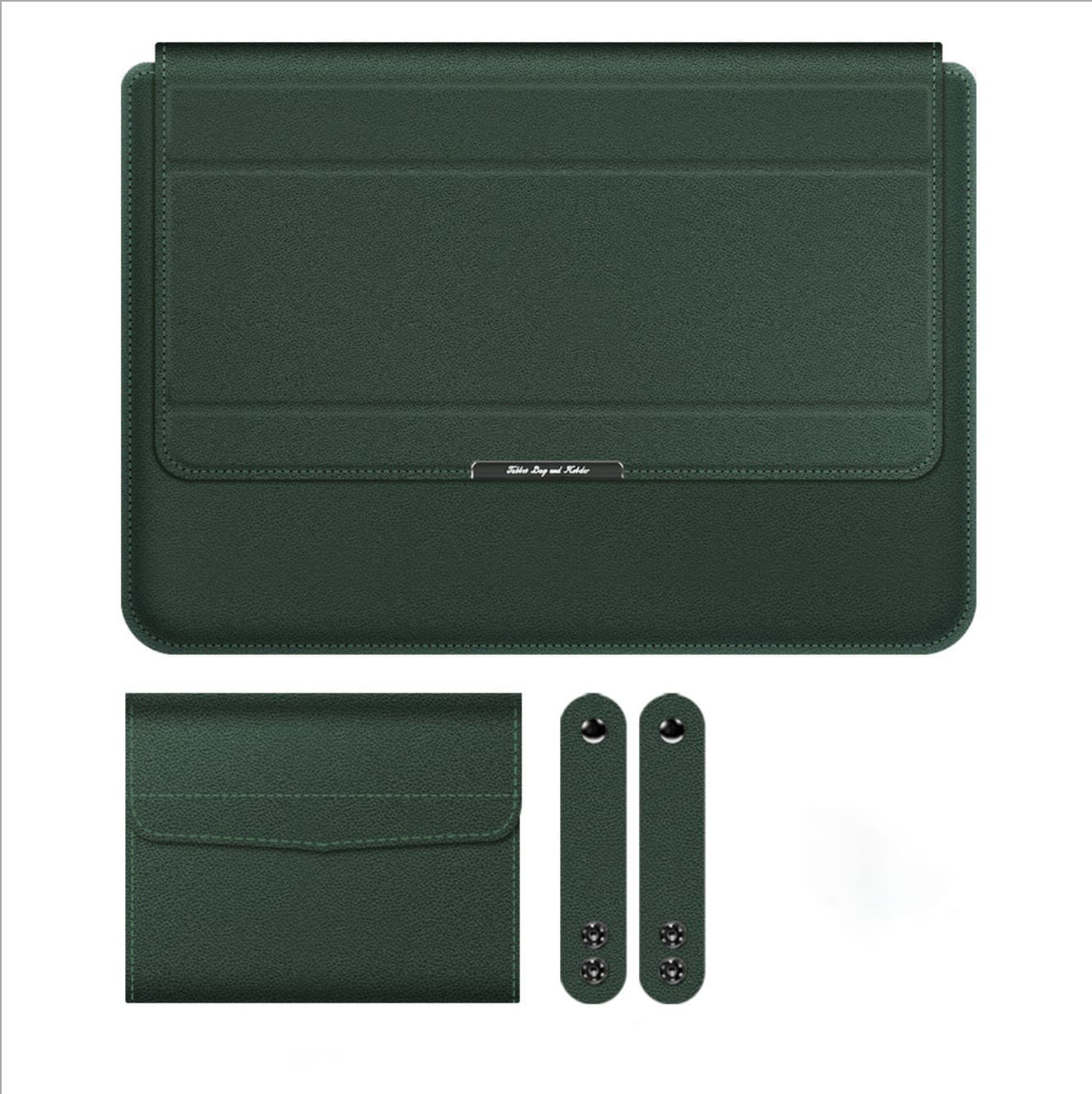 Túi chống sốc bao da laptop macbook kiêm giá đỡ tản nhiệt kèm ví đựng sạc chuột XANH RÊU 15 INCH