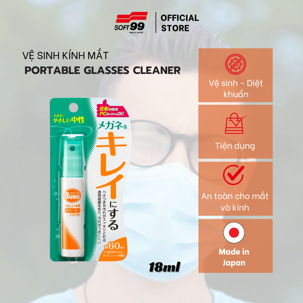 Chai xịt vệ sinh mắt kính điện thoại máy tính bảng Portable Glass Cleaner H 35 18ml Soft99