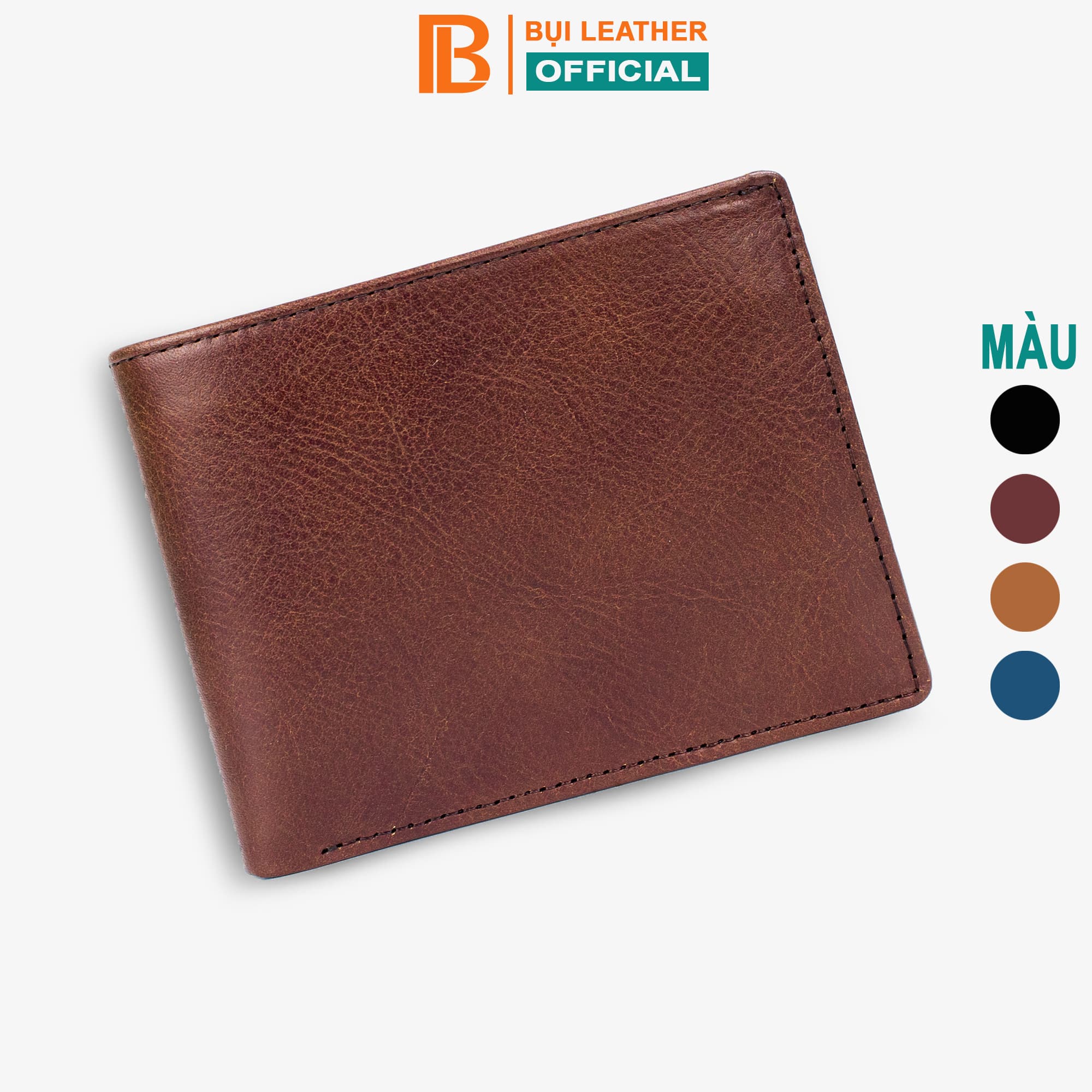 Ví nam bóp nam da bò Nappa Bụi Leather V104 Ngang nâu cafe