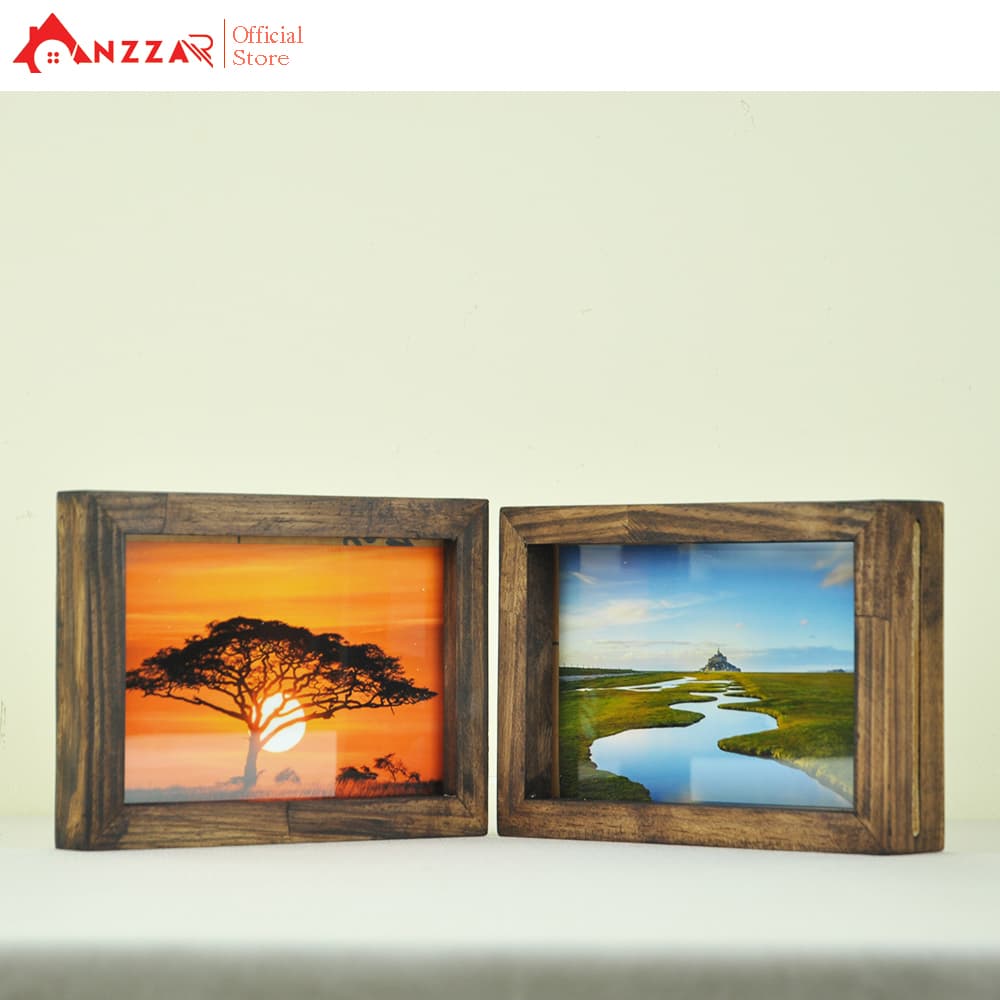Khung ảnh gỗ để bàn anzzar nhiều kích thước màu nâu rustic gỗ thông nhập khẩu trang trí nhà cửa phong cách hiện đại KA 07 30x42x2.5