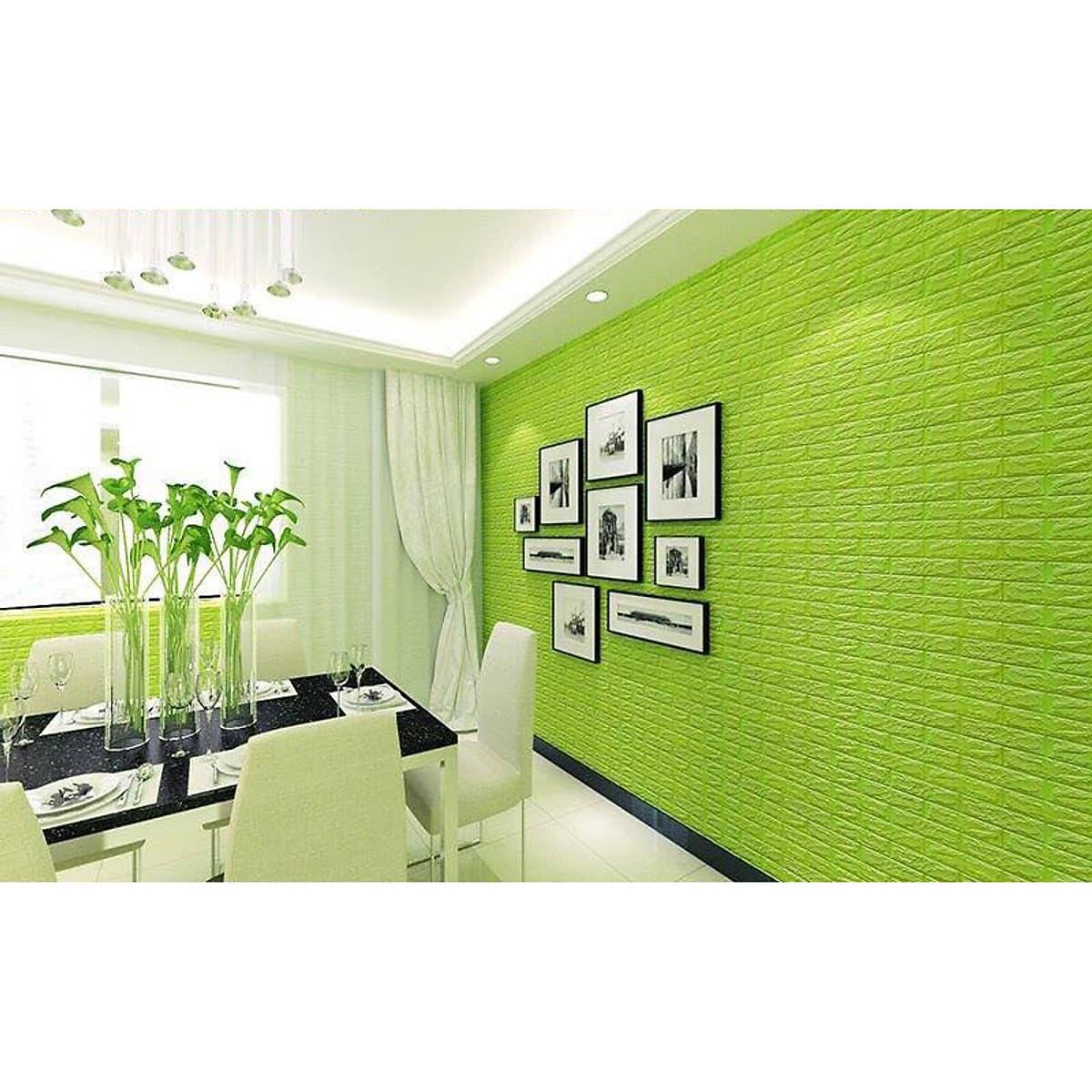 Miếng Xốp Dán Tường Giả Gạch 3D Trang Trí Nhà Cửa Phòng Học Nhà Hàng Chống Thấm Ẩm Mốc Lớp Dán Siêu Chắc MINIIN70 x 77cm Combo 10 tấm XANH LÁ ĐẬM