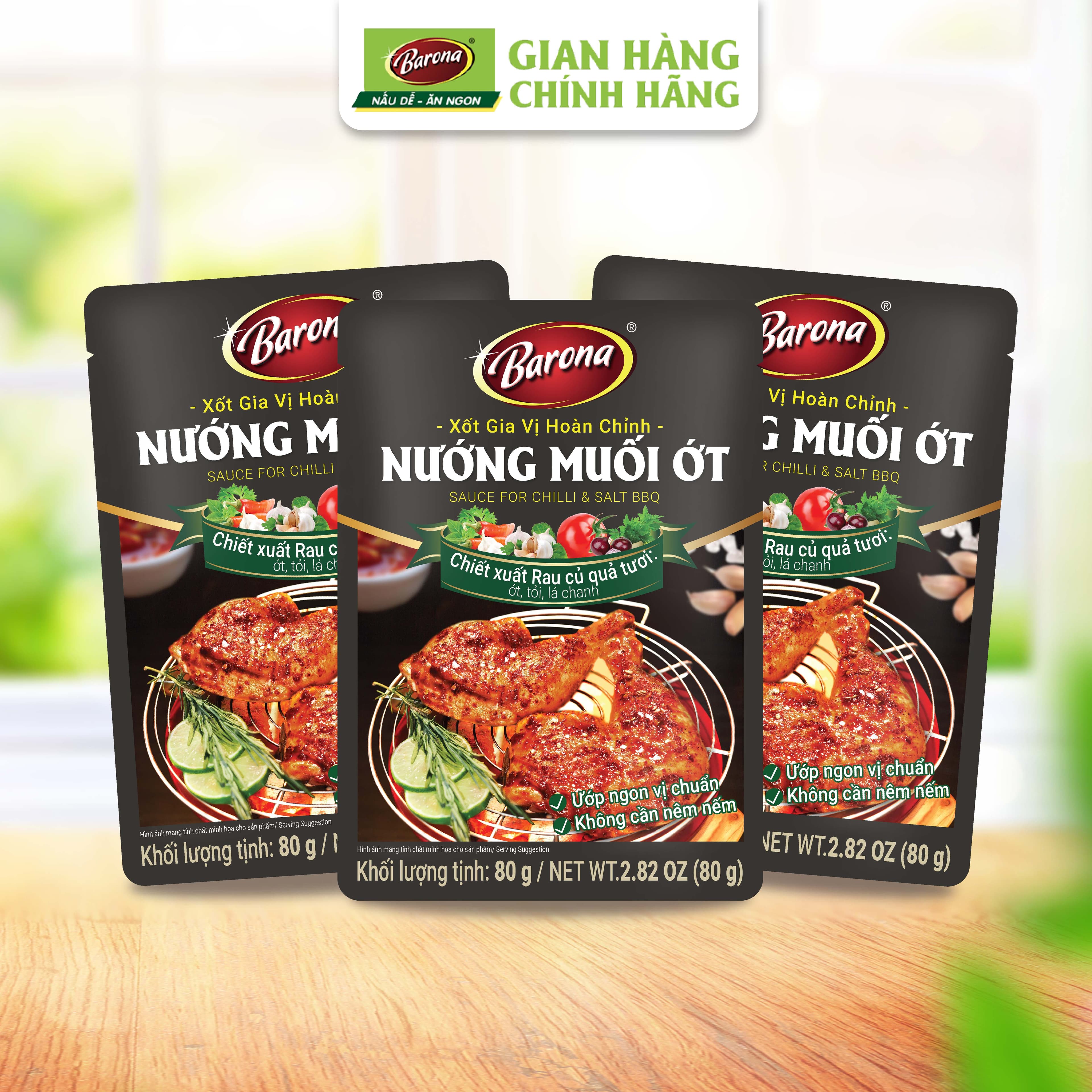 Combo 3 Gói Gia Vị Nướng Muối Ớt Barona 80g ướp ngon chuẩn vị không cần nêm nếm