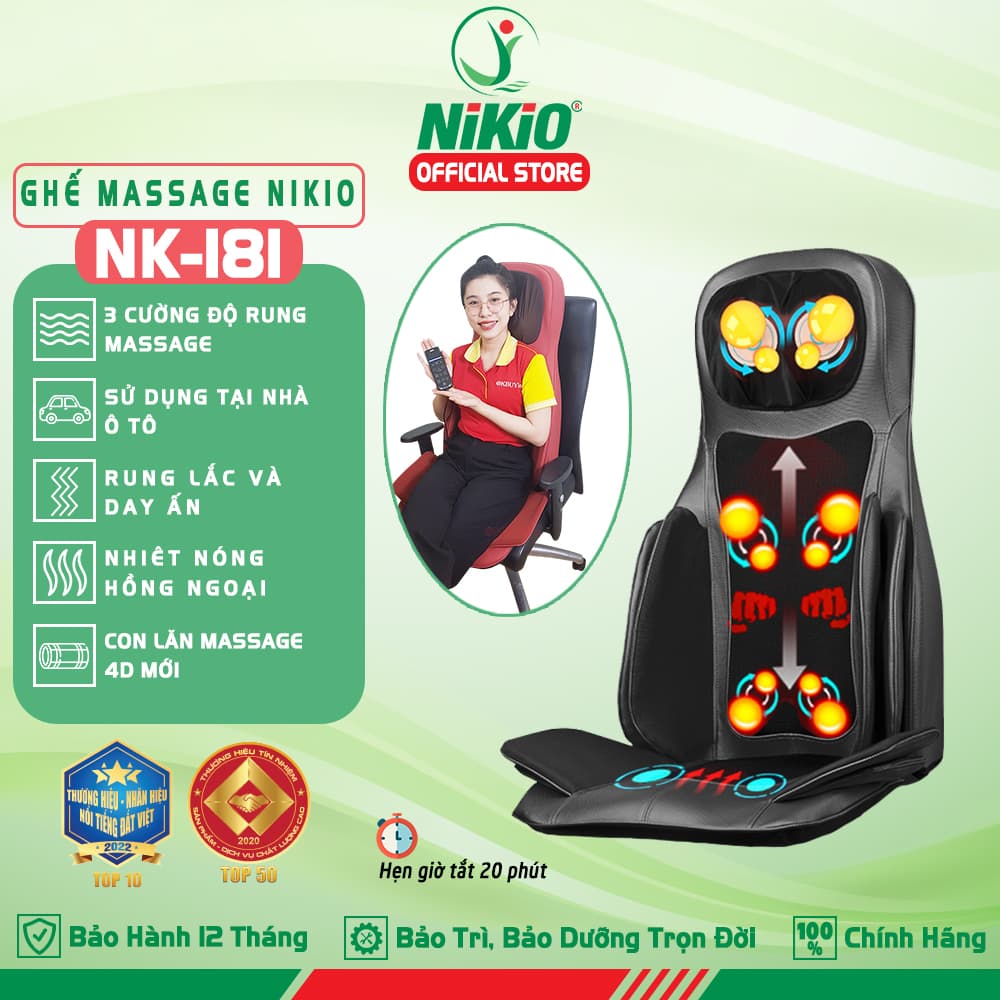 Ghế Đệm Massage Toàn Thân Nikio NK 181 Máy Mát Xa Lưng Cổ Vai Gáy Con Lăn 3D Xoa Bóp Chuyên Sâu Kết Hợp Hồng Ngoại Rung Và Nhiệt Giúp Cơ Thể Thư giãn Giảm Căng Thẳng Màu đen