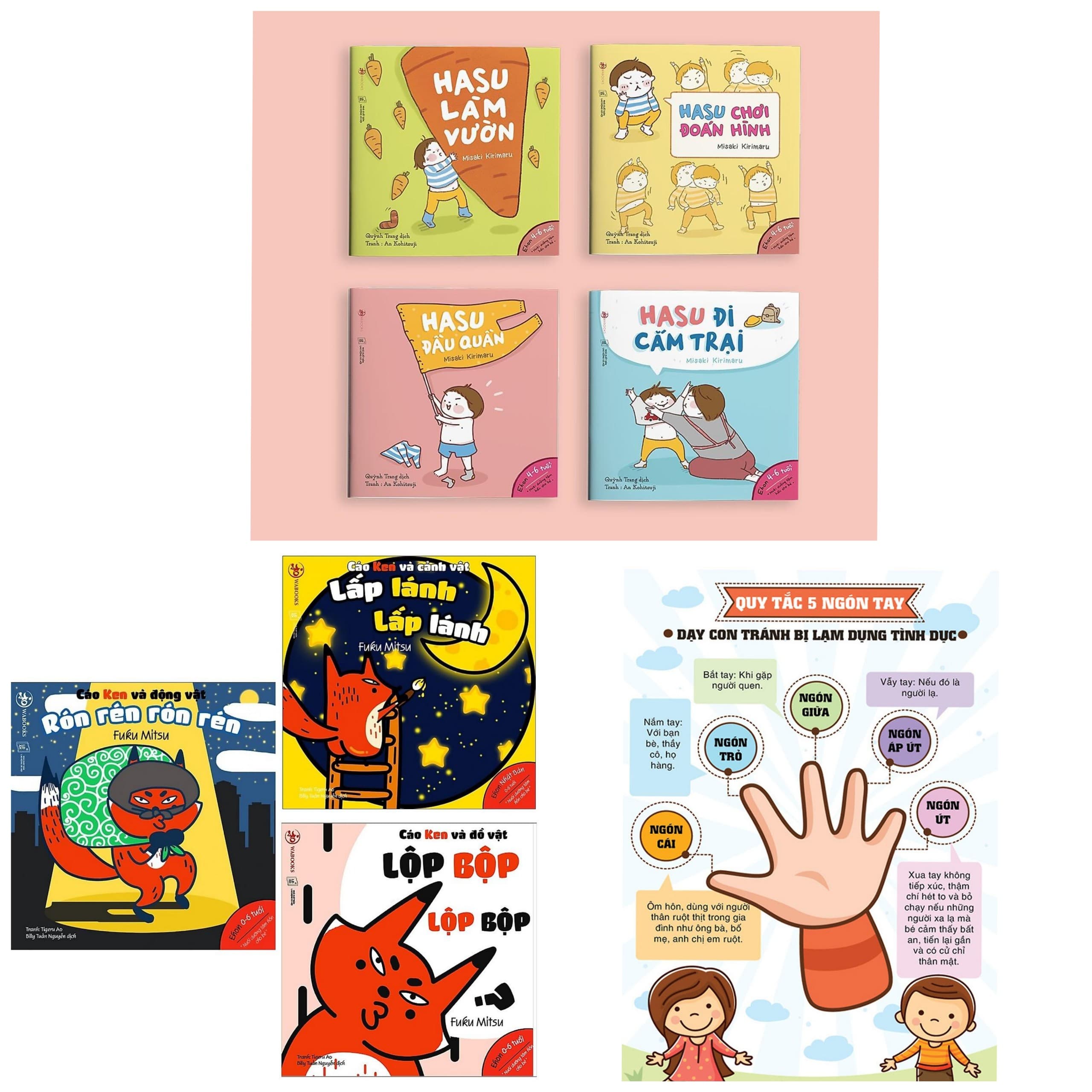 Combo Ehon Nhật Bản Những Điều Kỳ Diệu Của Âm Thanh Những Câu Chuyện Kỳ Lạ Của Hasu Poster An Toàn Cho Con Yêu Quy Tắc 5 Ngón Tay Bộ Sách Nuôi Dưỡng Tâm Hồn Cho Bé 0 6 Tuổi