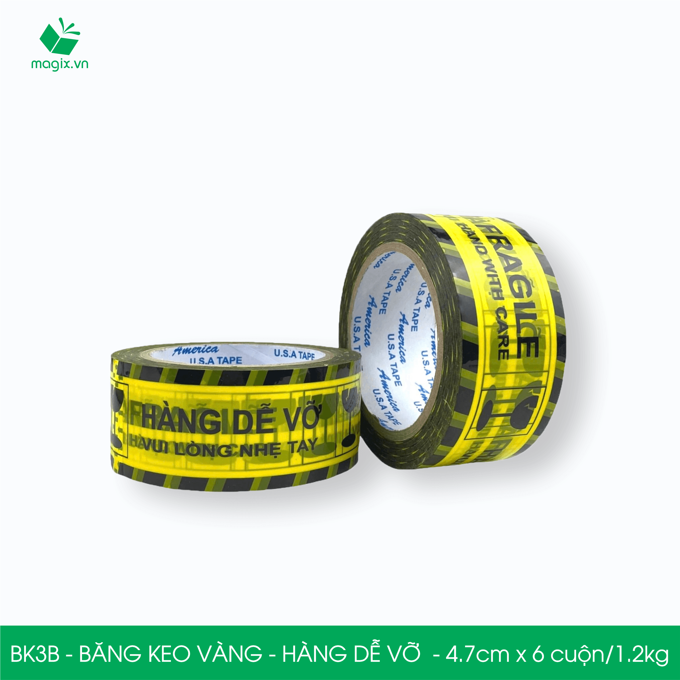 BK3B COMBO 6 Cuộn băng keo HÀNG DỄ VỠ 4.7cm x 6 cuộn1.2kg Băng dính niêm phong đóng hàng