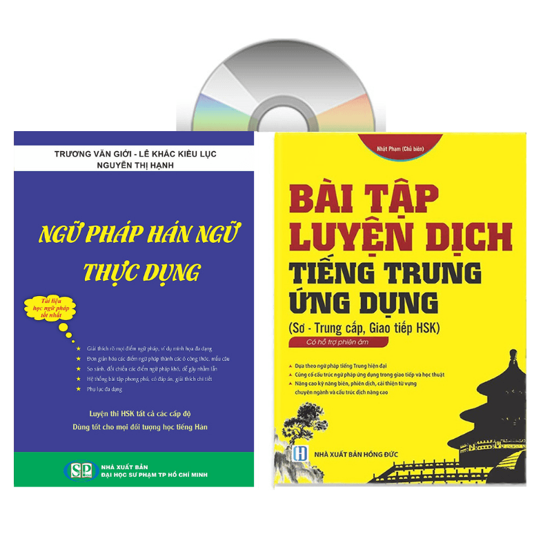 Sách combo Ngữ Pháp Hán Ngữ Thực Dụng Bài tập luyện dịch tiếng Trung ứng dụng Sơ Trung cấp Giao tiếp HSK có mp3 nghe có đáp ánDVD tai liêu