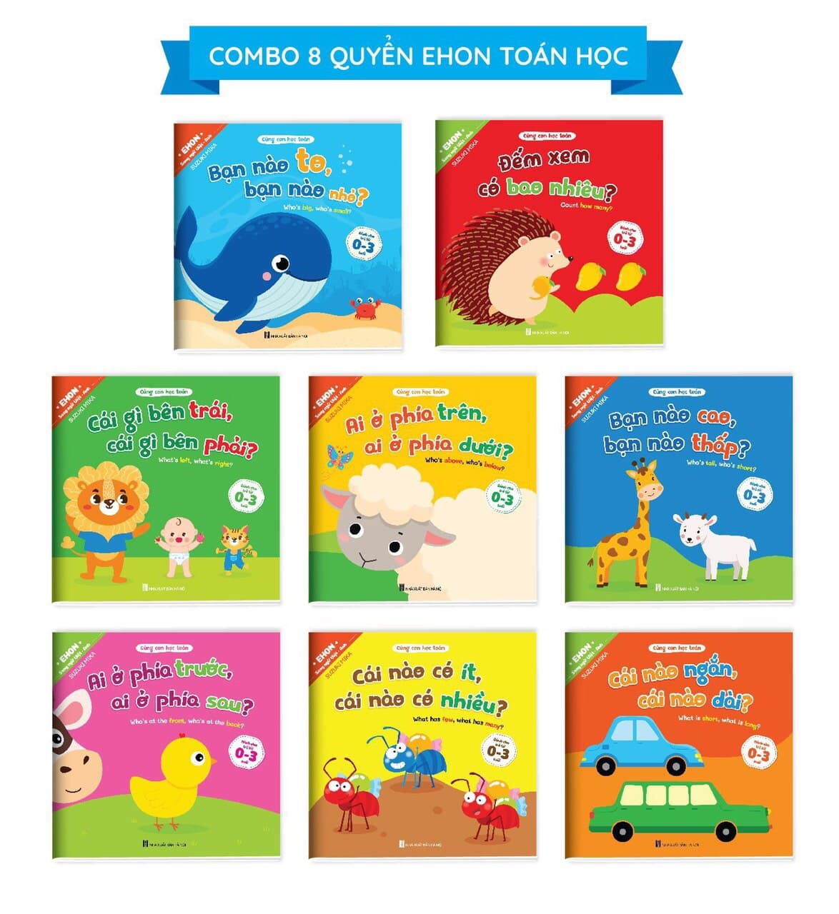 Ehon toán học đầu đời cho bé Trọn bộ 8 cuốn song ngữ Anh Việt Có file nghe Tặng kèm 1 bút viết xóa