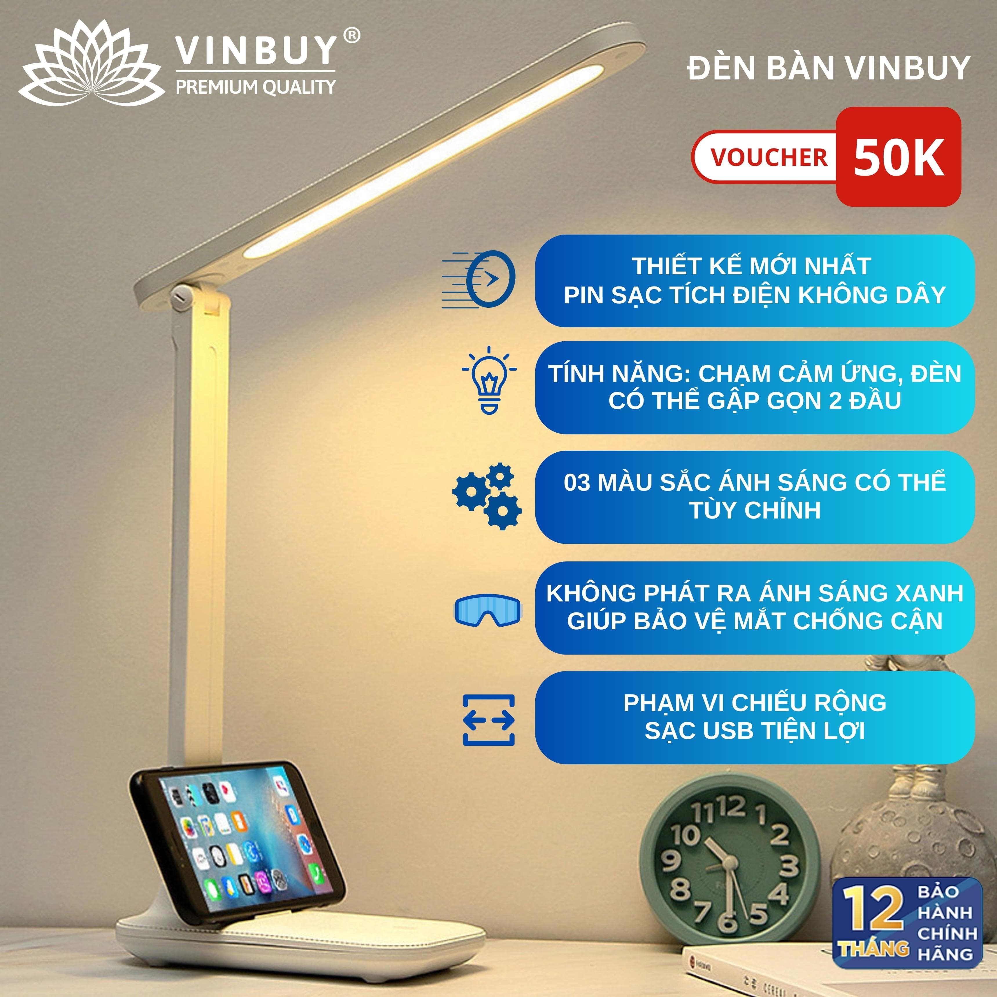 Đèn Bàn Học LED USB Di Động Cao Cấp Đèn Làm Việc Sang Trọng Để Bàn Chống Chói Mắt Bảo Vệ Mắt Có Thể Gập Hai Chỗ 03 Chế Độ Ánh Sáng Vàng Bảo Vệ Mắt Chống Cận VinBuy