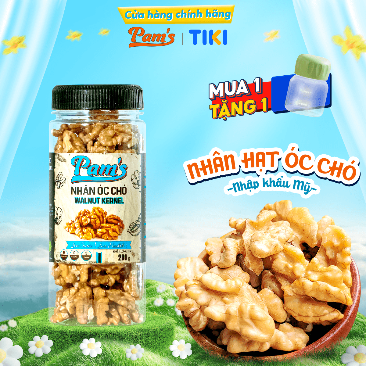 Nhân Hạt Óc Chó Vàng Pams Hạt Óc Chó Chile Tách Vỏ Tốt Cho Mẹ Bầu và Trí Nhớ Chất Lượng Cao Giòn Béo Thơm Ngon 200g