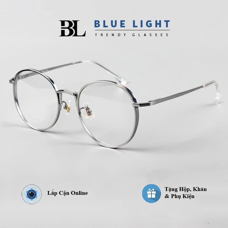 Kính Giả Cận Gọng Kính Cận Nam Nữ Viền Dày Dáng Tròn Bạc Không Độ Hàn Quốc BLUE LIGHT SHOP Full Đen