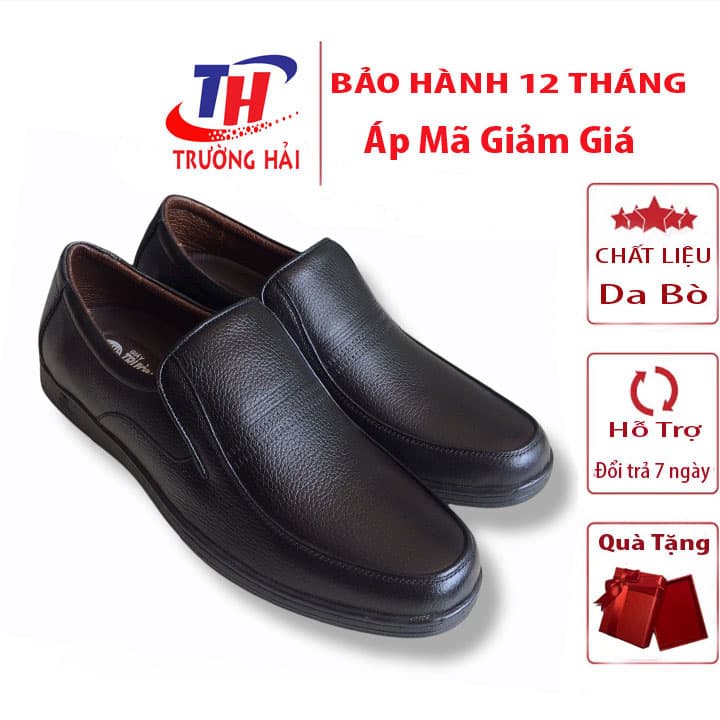 Giày tây nam công sở Trường Hải mũi tròn màu đen da bò thật mềm mại không bong tróc đế cao su chống mòn không trơn GT0231 Đen 42