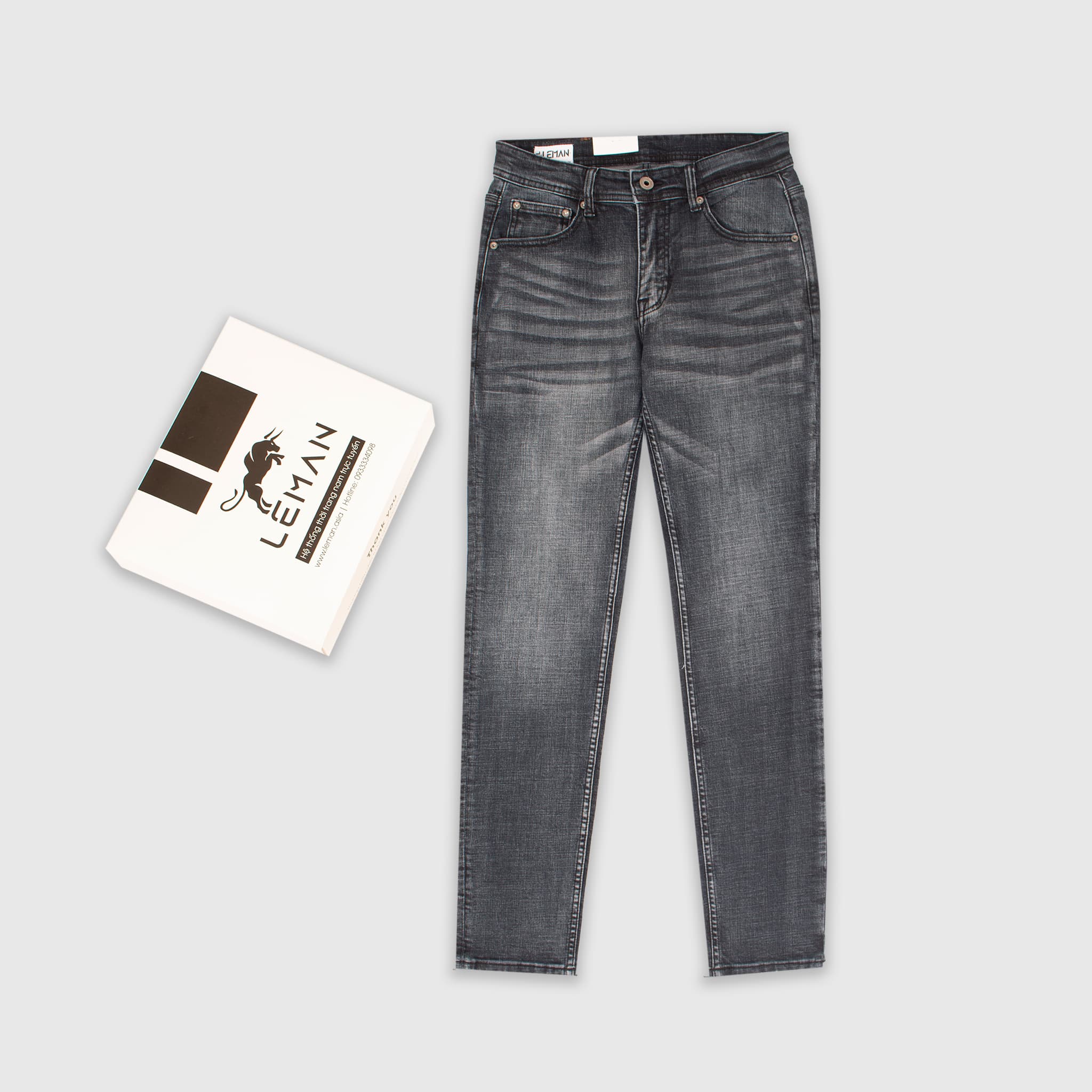 Quần Jean nam Leman đen mài xám JD14 Slim Form 28 Đen mài xám