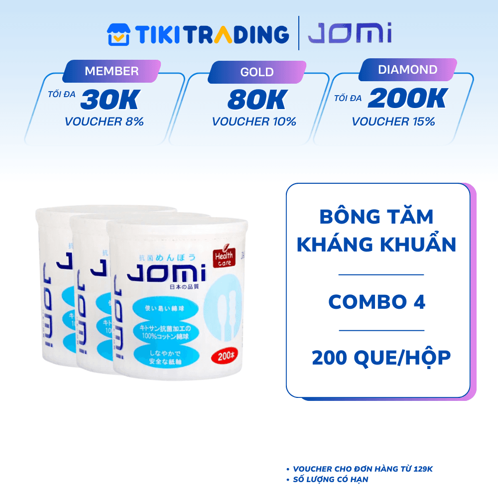 Combo 3 Bông Tăm Kháng Khuẩn Jomi 200 QueHộp