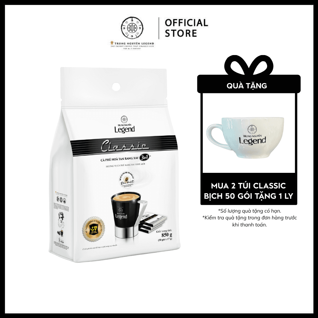 Trung Nguyên Legend Cà phê hoà tan rang xay 3in1 Classic Bịch 50 gói x 17gr