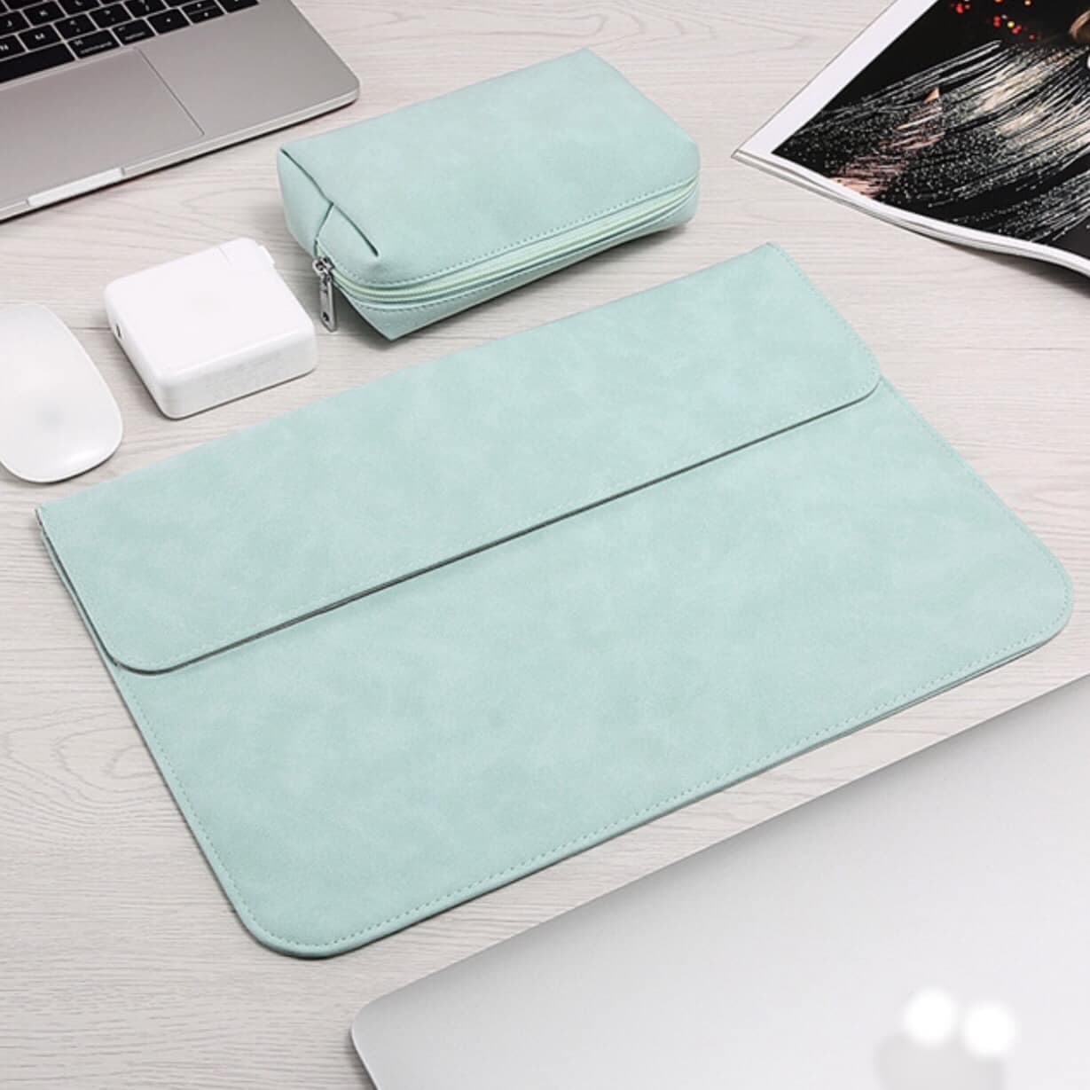 BAO DA TÚI DA CẶP DA CHỐNG SỐC CHO MACBOOK LAPTOP SURFACE KÈM VÍ ĐỰNG PHỤ KIỆN Xanh Ngọc Macbook Air 13.3 inch đời 2019 2020