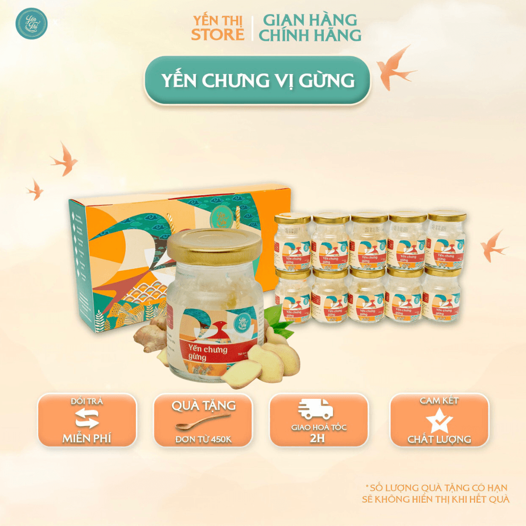 Tặng muỗng gỗ đơn 450kYến Thị Chưng Vị Gừng 30 Yến Quà Tặng SET QUÀ 10 HŨ Yến Chưng Vị Gừng