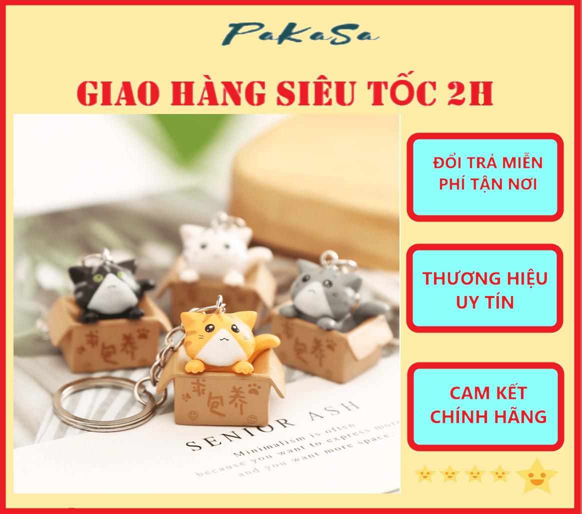 Móc Khóa Mèo Con Trong Hộp 3x2.5cm PaKaSa Giao màu ngẫu nhiên 3 con