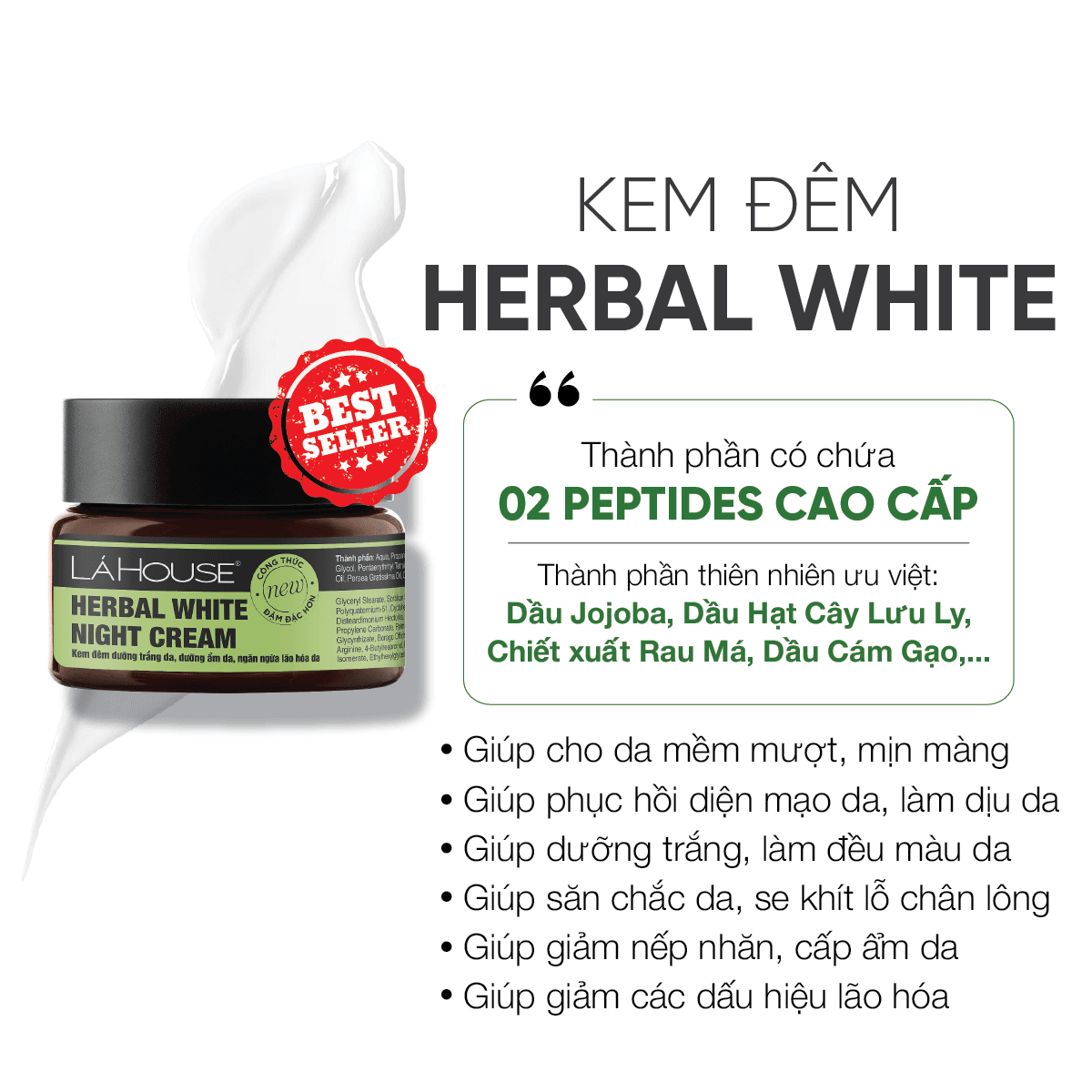 Kem đêm dưỡng trắng da Lá House Herbal White Night Cream 10ml30ml 10ml