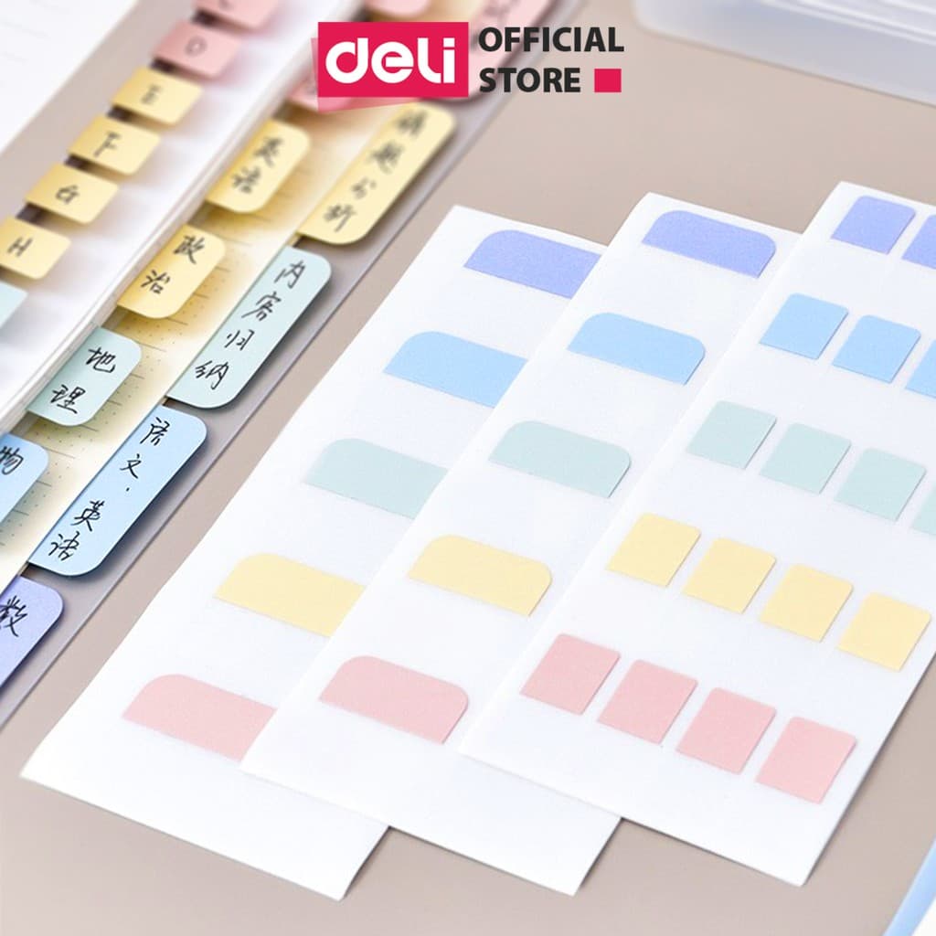 Giấy phân trang nhiều màu pastel nhiều kích cỡ Deli 28x25mm Deli 21535 21536 21537 21536 28 x 12 mm