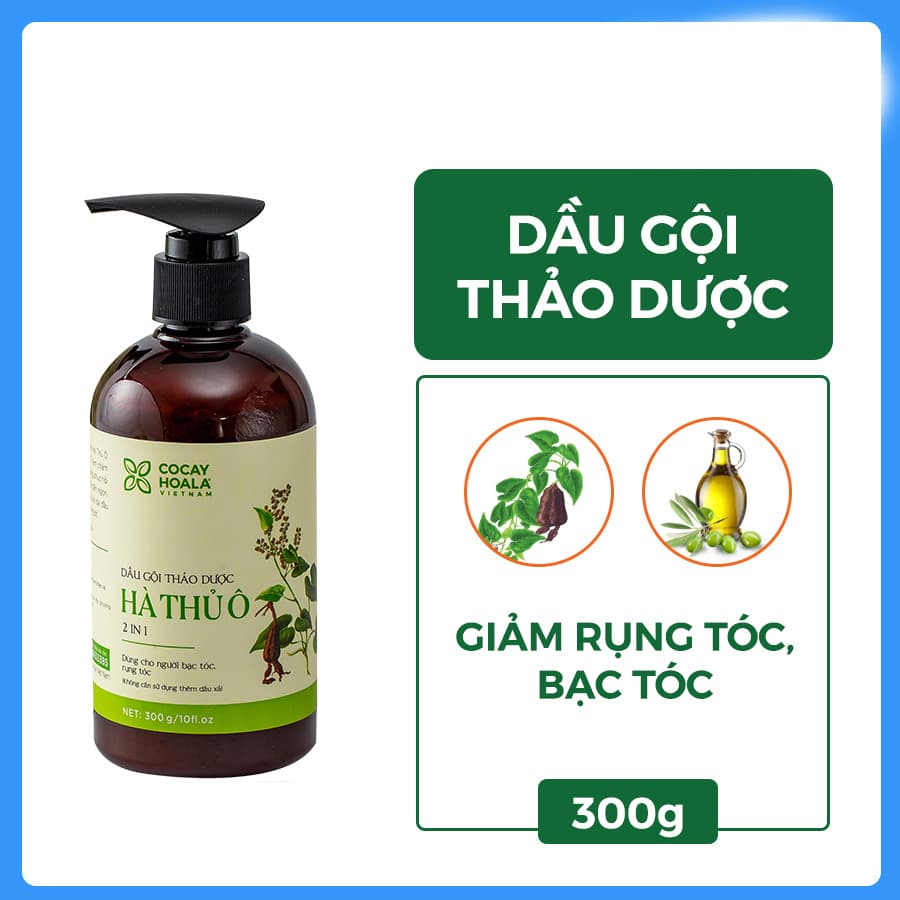 Dầu gội thảo dược HÀ THỦ Ô Chiết xuất từ 6 loại thảo dược Cân Bằng Sắc Tố Melanin Khỏi lo bạc tóc rụng tóc Cocayhoala 300g