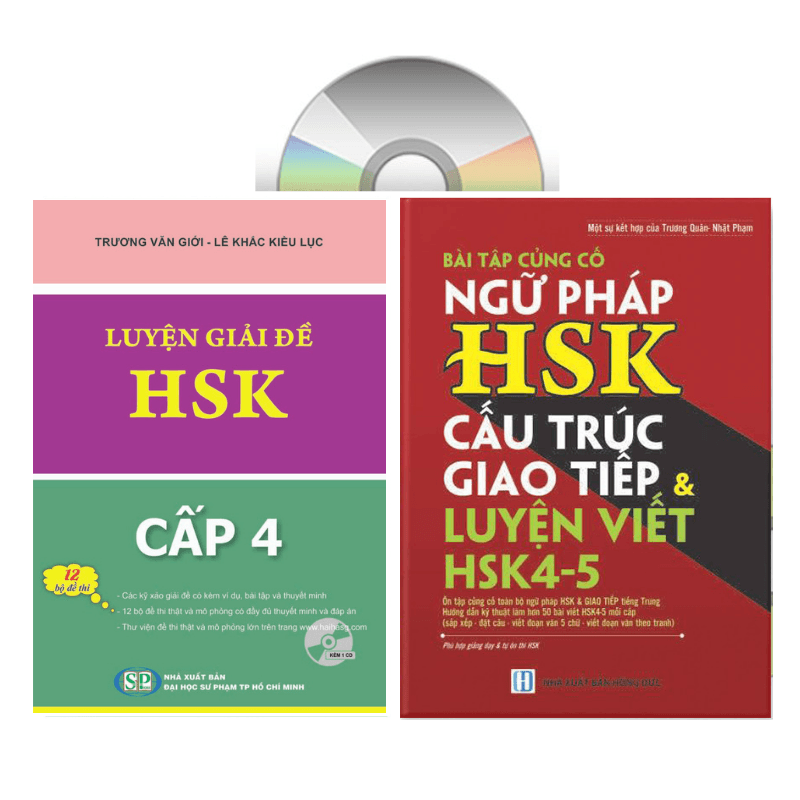 Combo 2 sach Luyên giai đê thi HSK câp 4 co mp3 nge Bài Tập Củng Cố Ngữ Pháp HSK Cấu Trúc Giao Tiếp &Luyện Viết HSK 4 5 Kèm Đáp ÁnDVD tai liêu