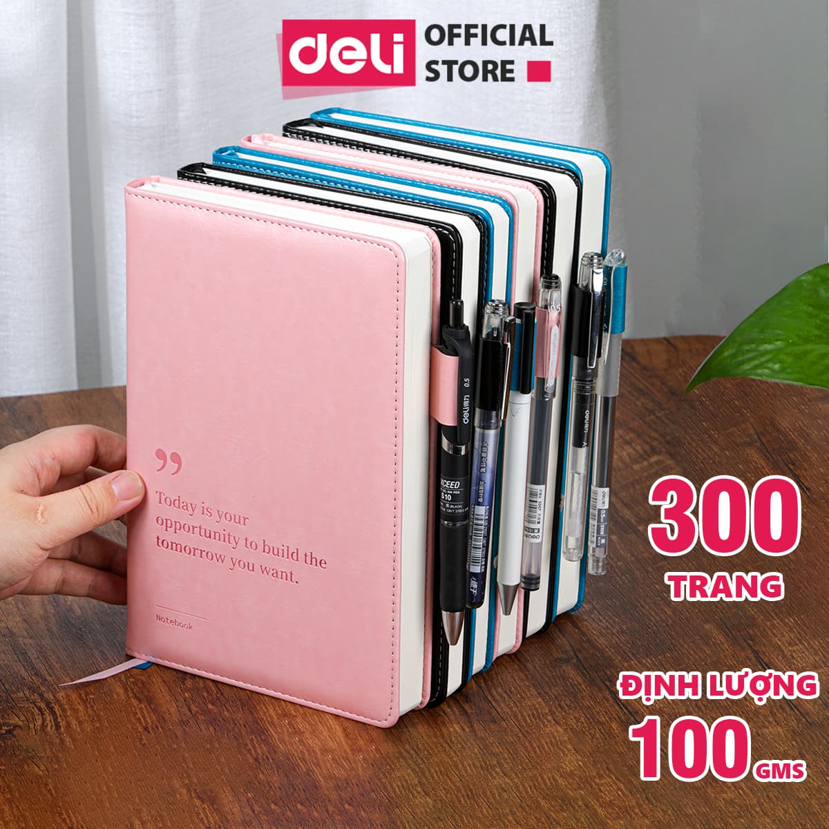 Sổ Tay Ghi Chép Bìa Da A5 300 Trang Kẻ Ngang Deli Phù Hợp Làm Sổ Kế Hoạch Planner Nhật Kí Tập Vở Ghi Chép Bullet Journal EN012 EN013 300 trang 80gsm Xanh Dương
