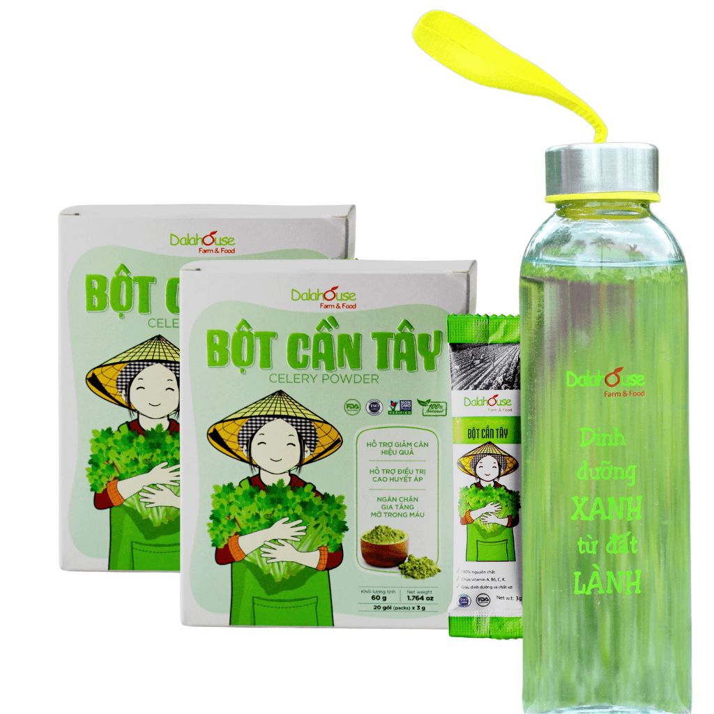 Bột cần tây nguyên chất Dalahouse Combo 2 hộp 40 lần dùng tặng kèm chai thủy tinh cao cấp 500ml logo Dalahouse phiên bản giới hạn Giảm cân thải độc giữ dáng trắng da