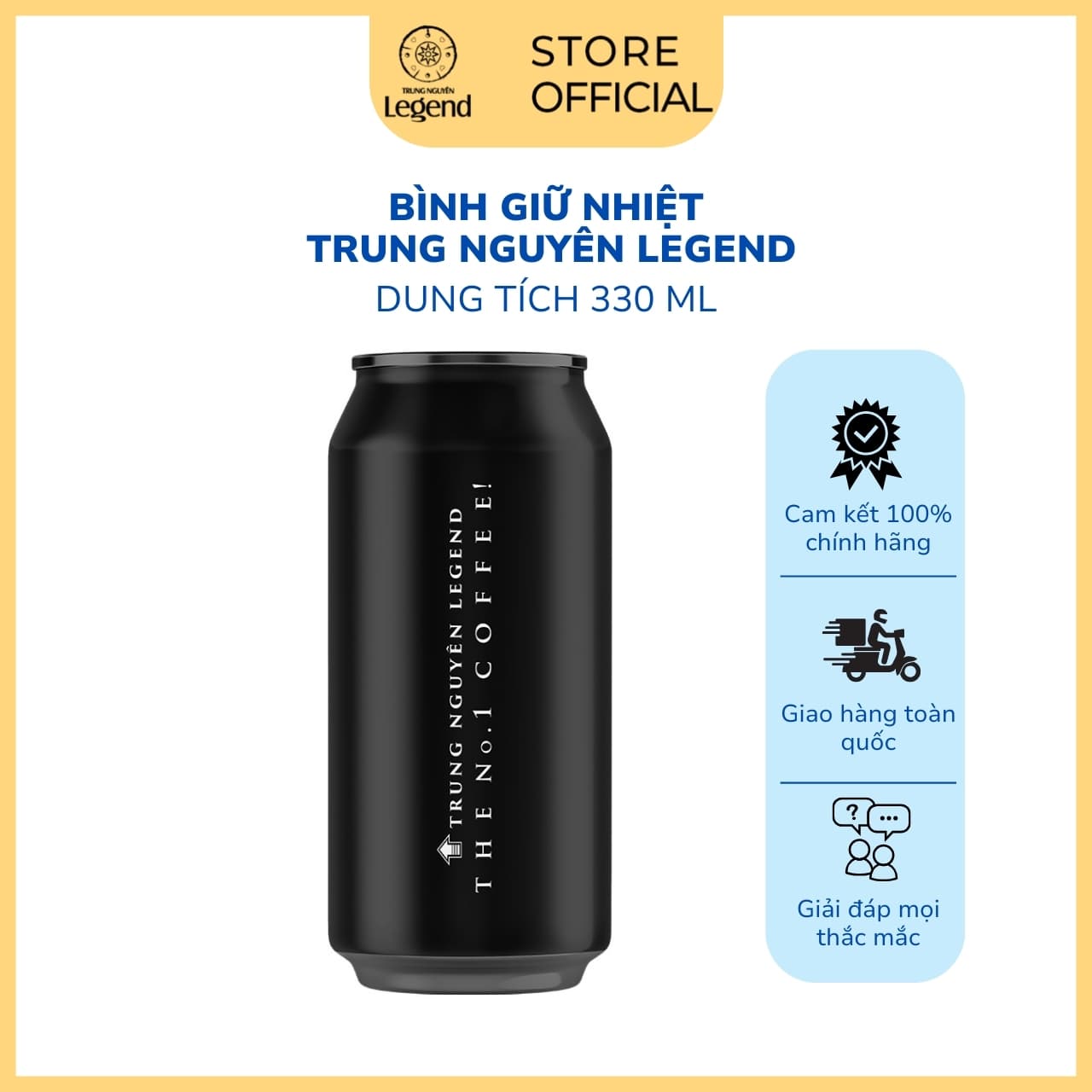 Bình Giữ Nhiệt Trung Nguyên Legend 3 màu Đen Bạc Trắng Đen