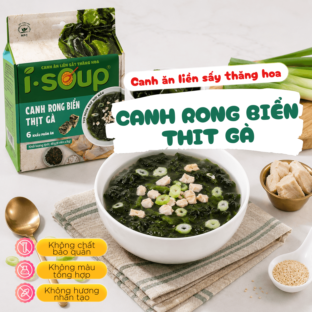 Isoup Viên Canh Rong Biển Thịt Gà Ăn Liền Sấy Thăng Hoa 42G