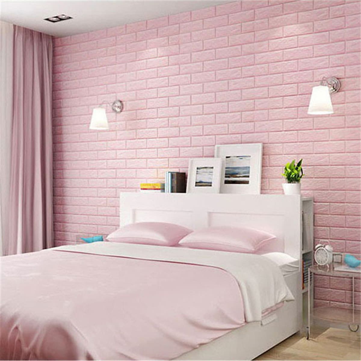 Miếng Xốp Dán Tường Giả Gạch 3D Trang Trí Nhà Cửa Phòng Học Nhà Hàng Chống Thấm Ẩm Mốc Lớp Dán Siêu Chắc MINIIN70 x 77cm Combo 10 tấm Màu Hồng Nhạt