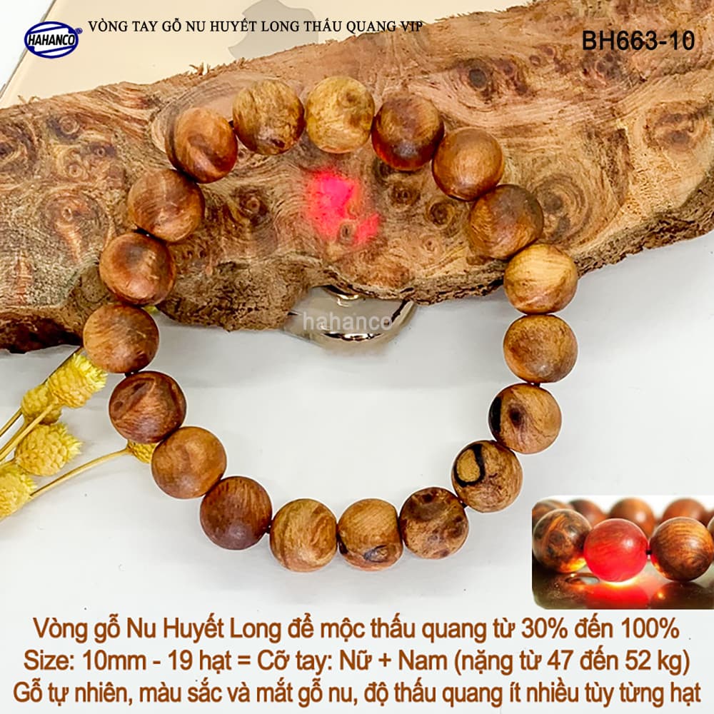 Vòng tay Nu huyết long Thấu quang để mộc hàng VIP Mùi thơm vĩnh viễn BH663 Bracelets of HAHANCO 10mm