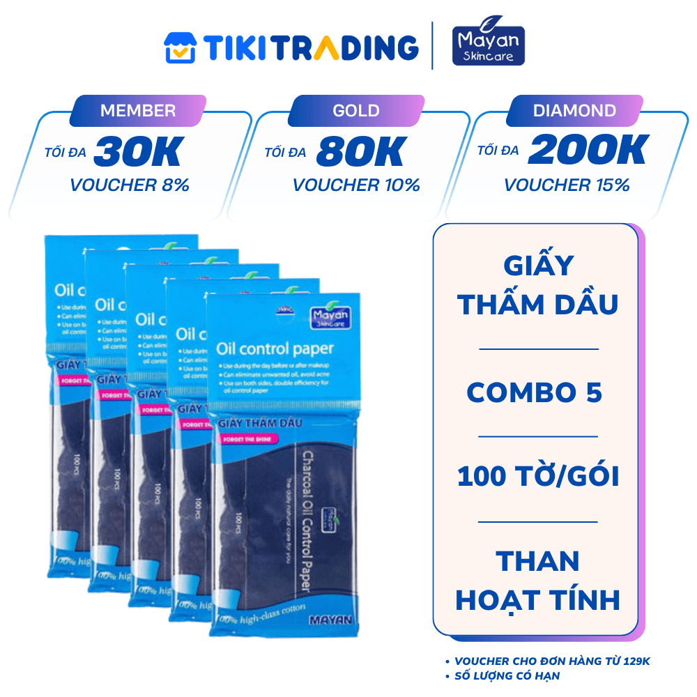 Combo 5 Giấy Thấm Dầu Mayan Than Hoạt Tính 100 Tờ