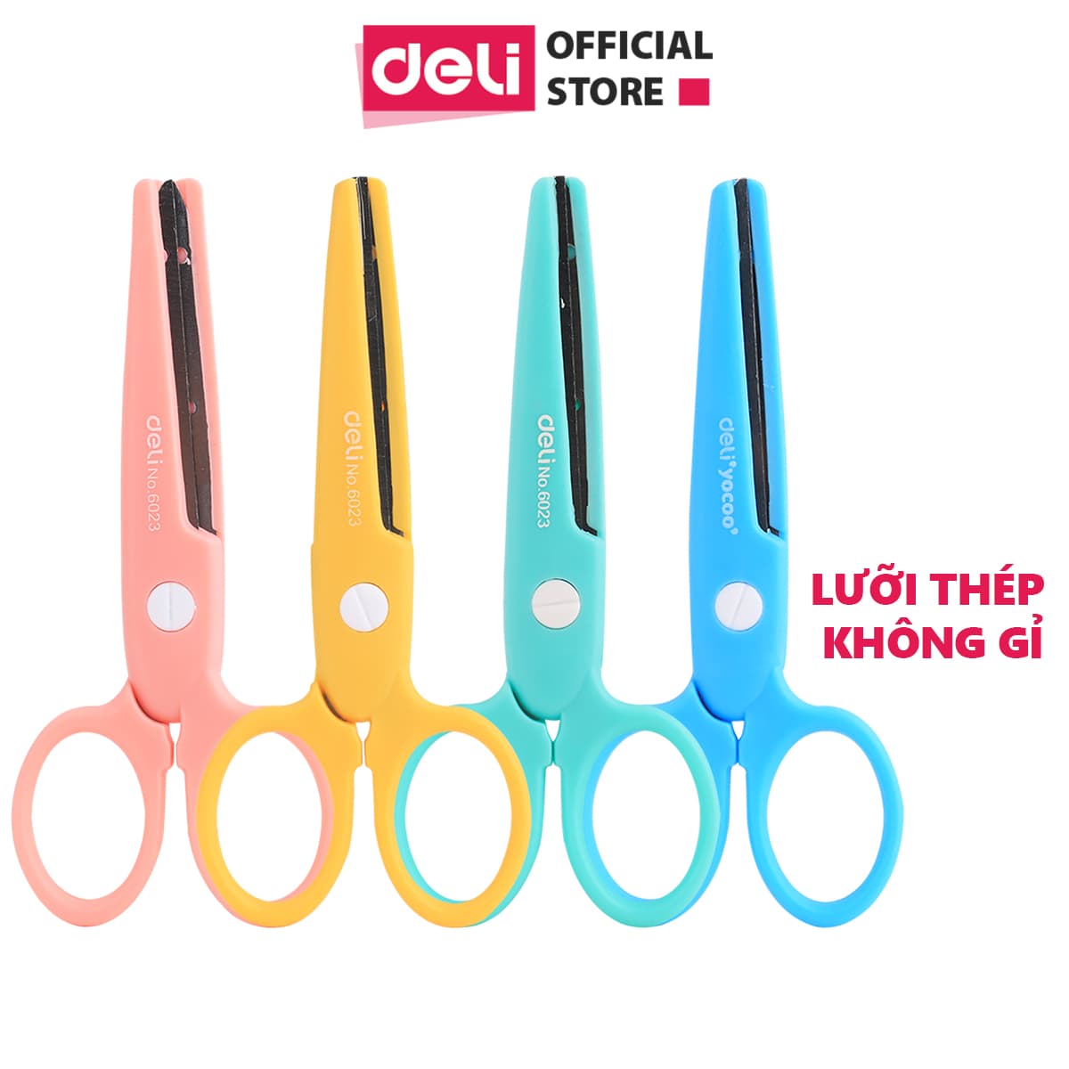 Kéo Thủ Công Học Sinh Deli 58X134 Mm Xanh Dương Hồng 1 Cái 6023 Xanh dương