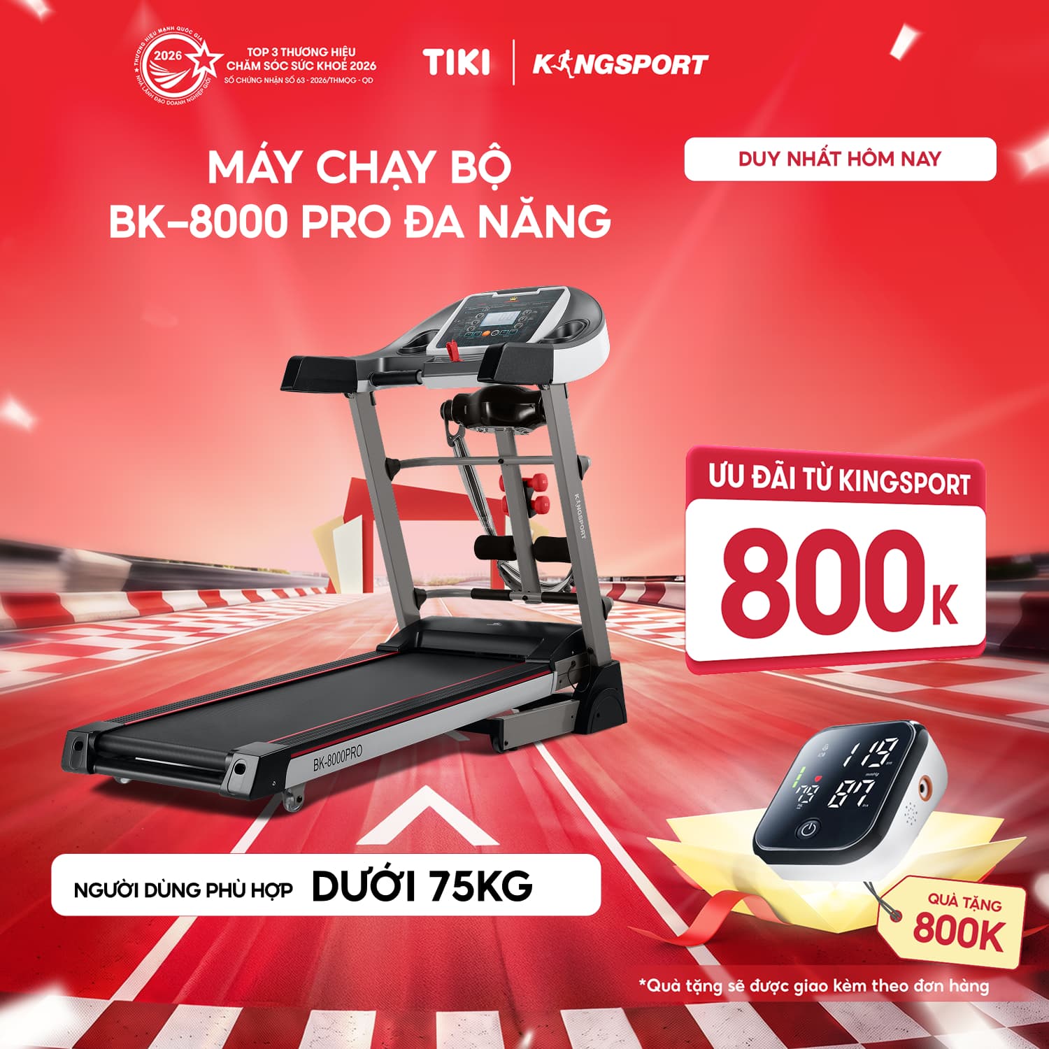 Miễn phí lắp đặt Máy Chạy Bộ Kingsport BK 8000 Pro Đa Năng Nâng Dốc Tự Động 18 12 Chương Trình Luyện Tập