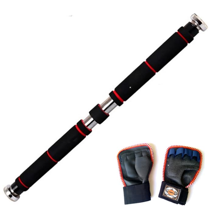 Xà Đơn Treo Tường Gắn Cửa Đen Đỏ Chịu Lực 150kg Đại Nam Sport Kèm Găng Tay Tập Xà KT 83cm 130cm