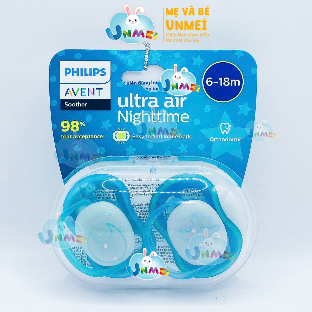 Núm Ty Ngậm Ultra Air Night Ban Đêm Philips Avent Cho Bé Từ 6 18 tháng 2 chiếchộp SCF 37621 Màu Ngẫu Nhiên
