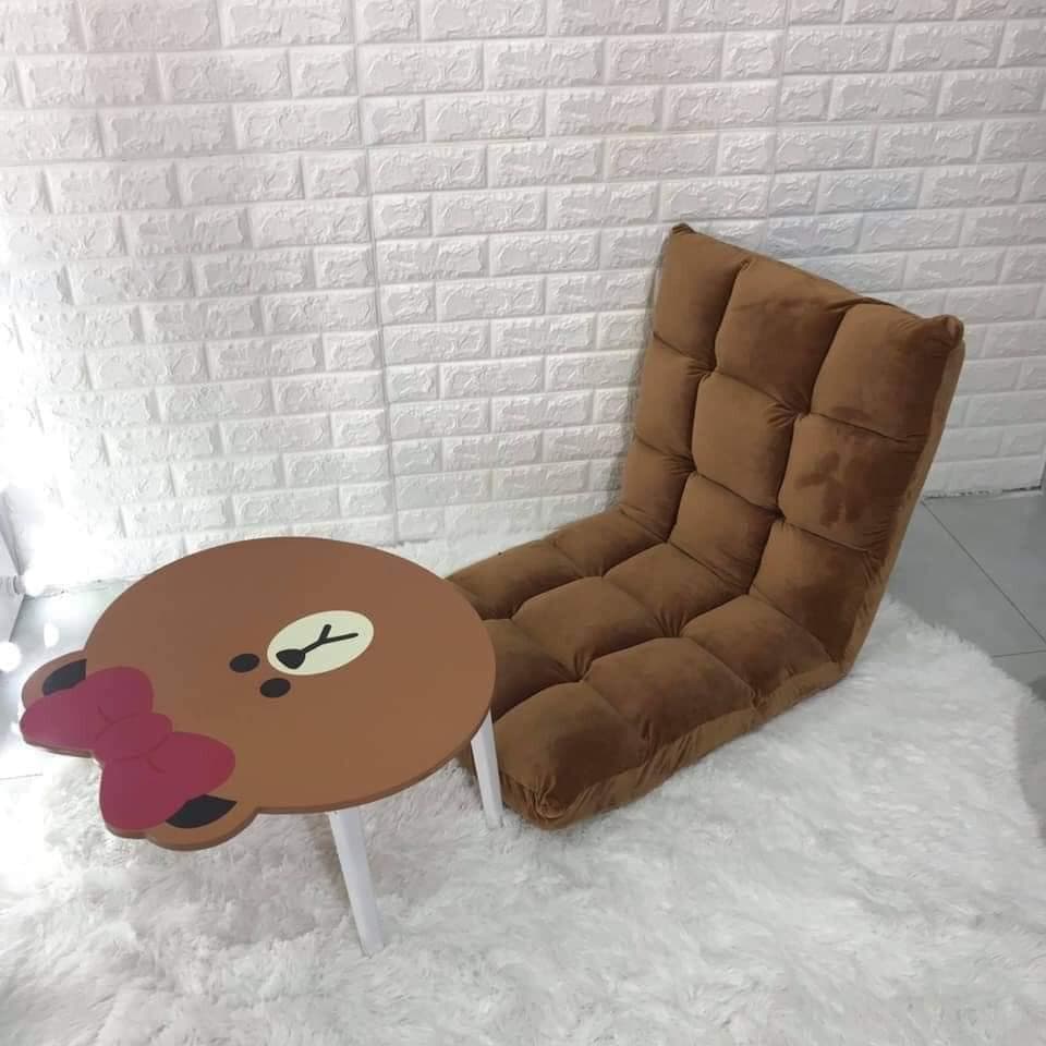 Ghế Bệt Tựa Lưng Tatami Kiểu Nhật Điều Chỉnh 5 Cấp Độ Vỏ Nhung Cực Mịn Ko Bị Xẹp Hàng Loại 1 MINIIN Nâu