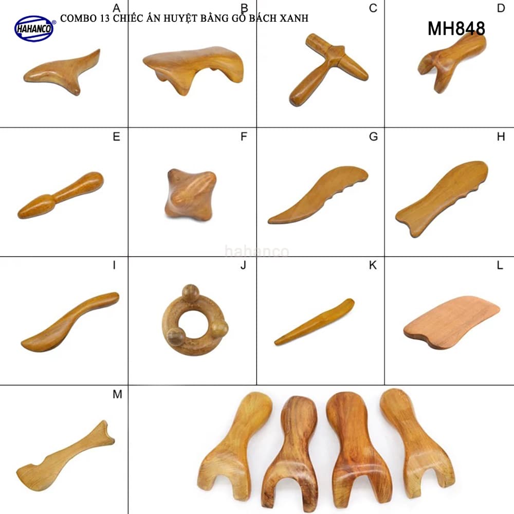 COMBO bộ 13 Dụng Cụ day ấn Huyệt Mát xa toàn thân kiểu Thái bằng gỗ Bách Xanh MH848 Chăm sóc sức khỏe