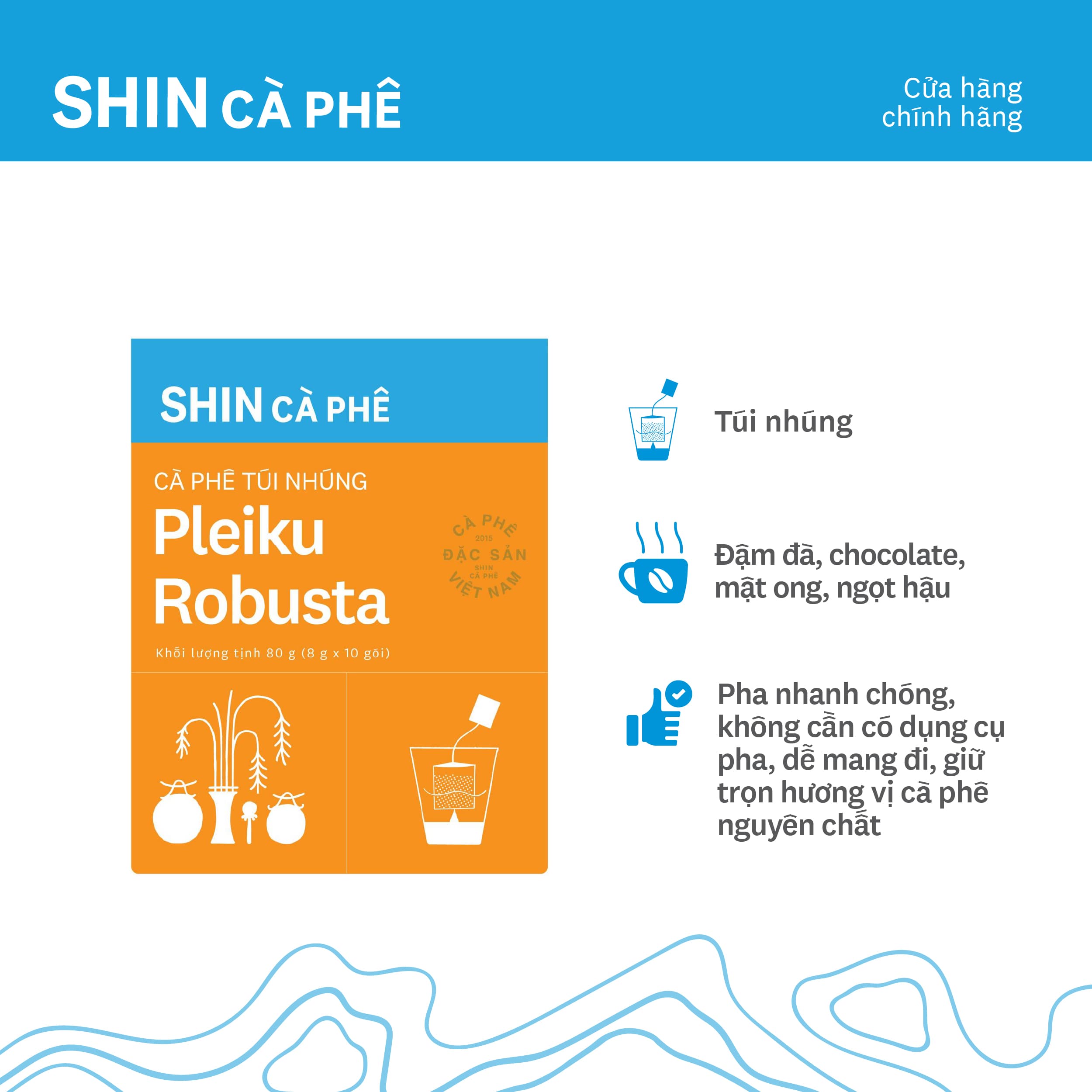 Cà phê Pleiku Robusta SHIN Cà Phê Túi Nhúng Hộp 10 gói