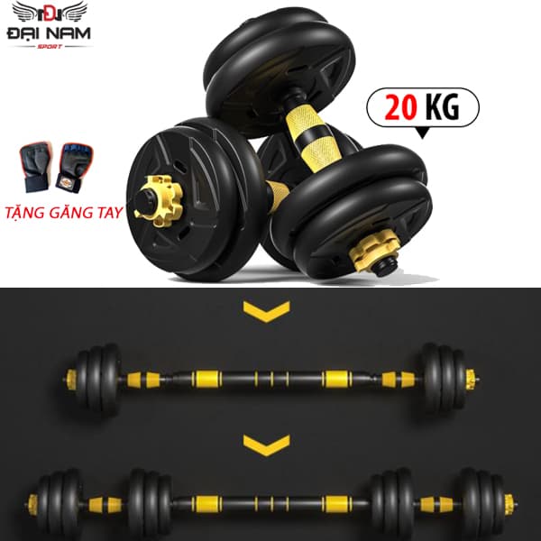 Bộ Tạ Tay Đa Năng Điều Chỉnh 20kg Thiết Kế Mới Đại Nam Sport Tặng Găng Tay Tập Tạ