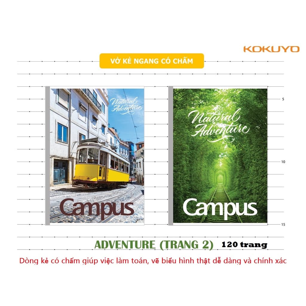 Combo 5 cuốn vở kẻ ngang Campus Adventure 120 trang B5 NB BAVT120