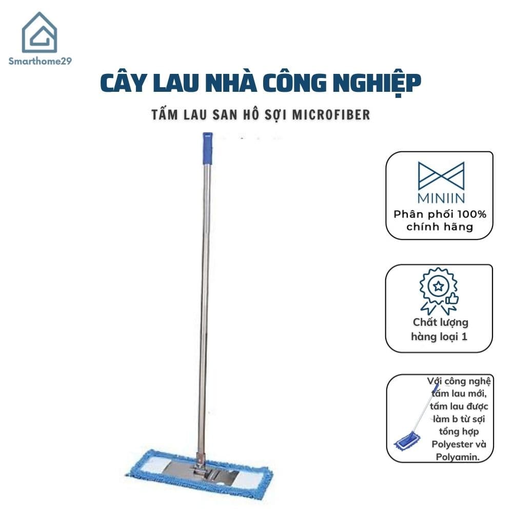 Cây Lau Nhà Công Nghiệp San Hô Sợi Microfiber 60cm Chổi Lau Bẹ San Hô 360 Siêu Sạch Siêu Thấm Hút Tiết Kiệm MINIIN
